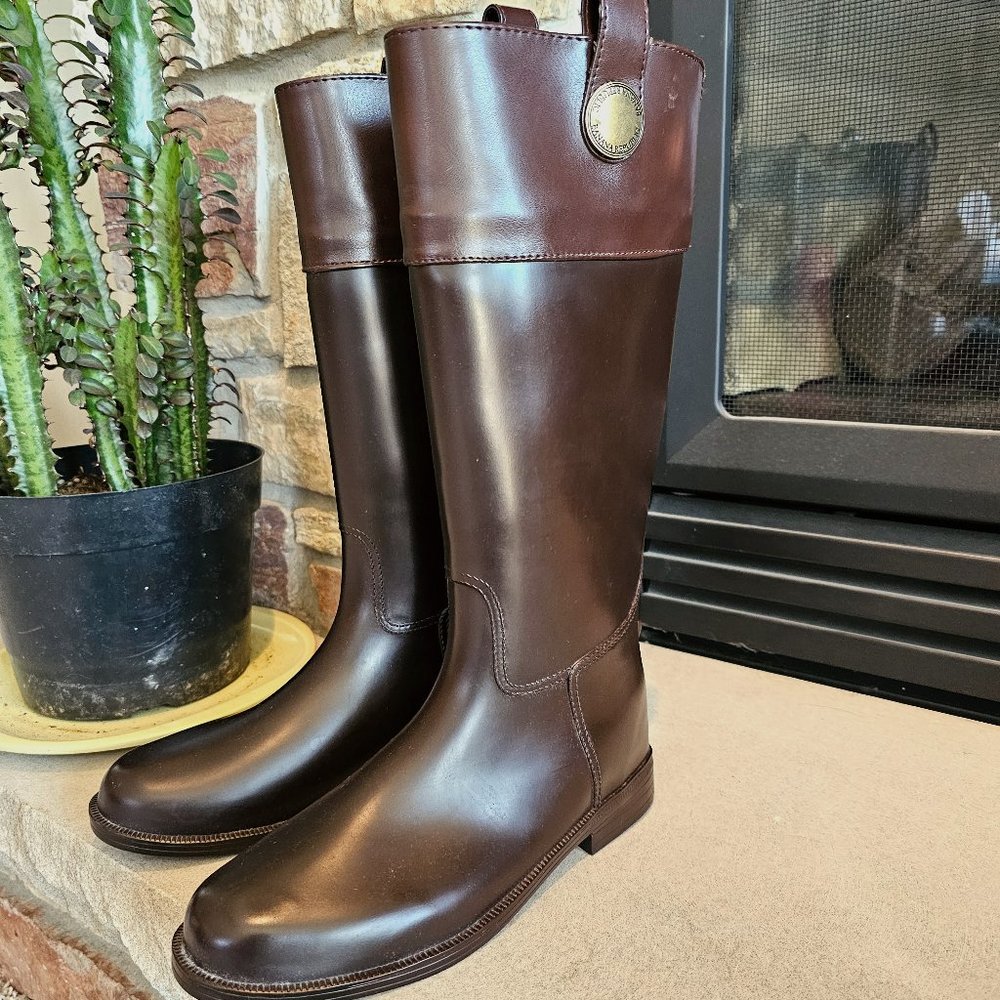 Banana Republic Vegan Riding Boots Lined Two Toned Brown size 8
